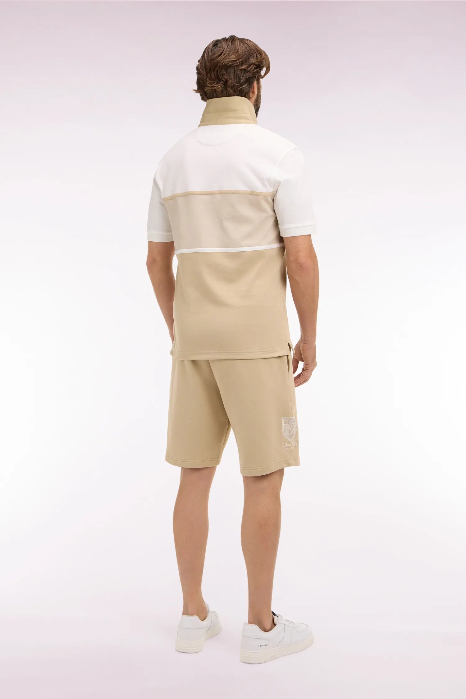 Eden Park Beige Men Beige Cotton Fleece Shorts with Coat of Arms Embroidery SKU: E26MAISH0016_BEC21 Image 05