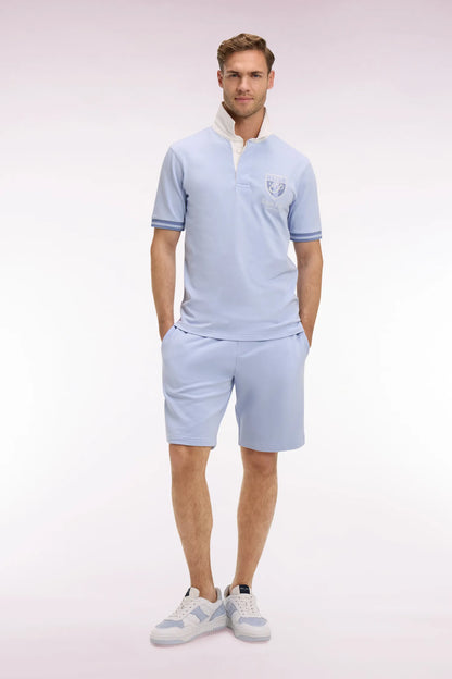 Eden Park Sky Blue Men Sky Blue Cotton Fleece Shorts with Embroidered Crest SKU: E26MAISH0016_BLC6 Image 01