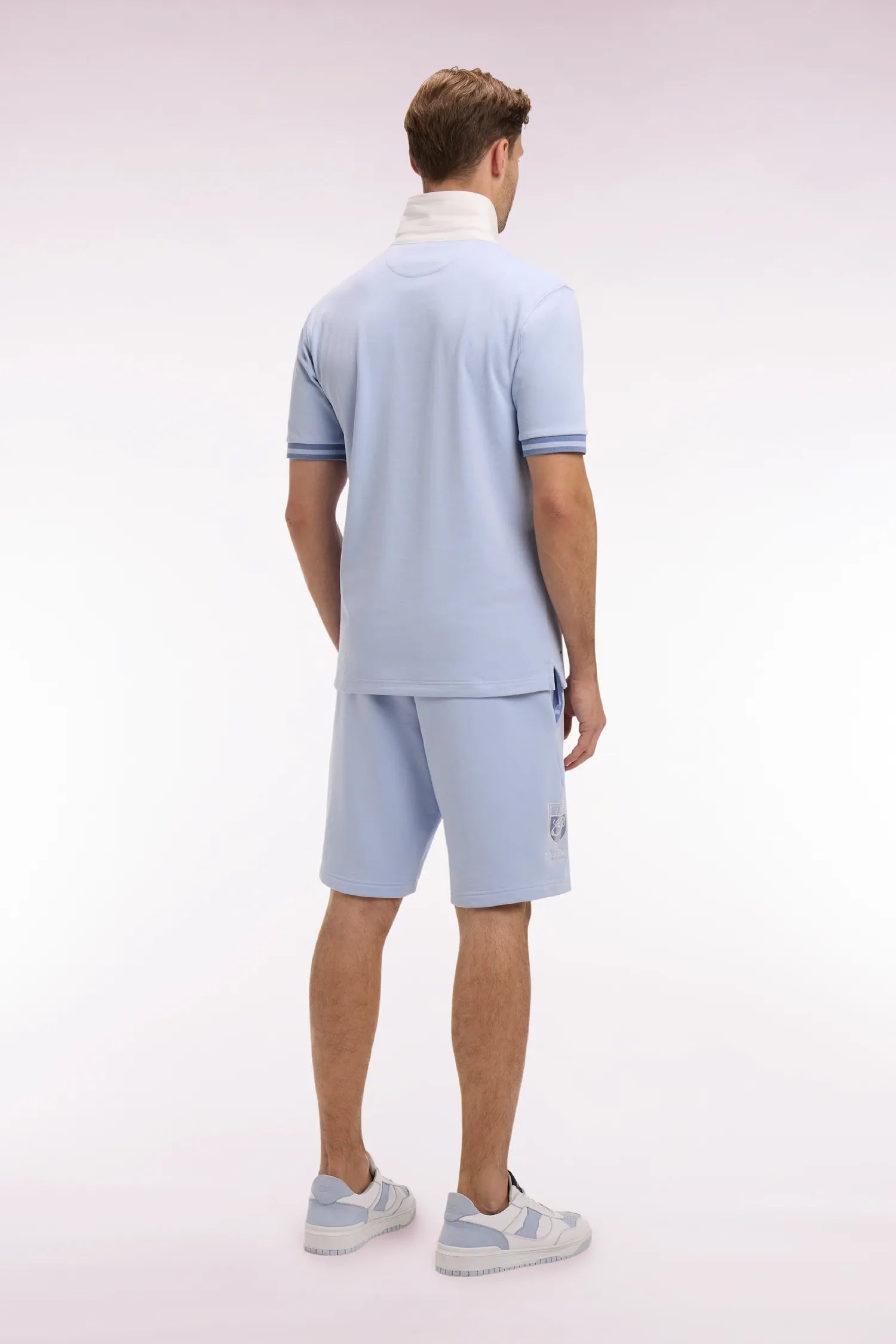 Eden Park Sky Blue Men Sky Blue Cotton Fleece Shorts with Embroidered Crest SKU: E26MAISH0016_BLC6 Image 05