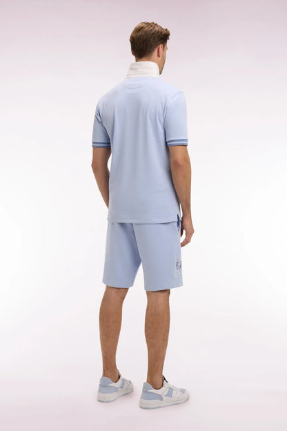 Eden Park Sky Blue Men Sky Blue Cotton Fleece Shorts with Embroidered Crest SKU: E26MAISH0016_BLC6 Image 05