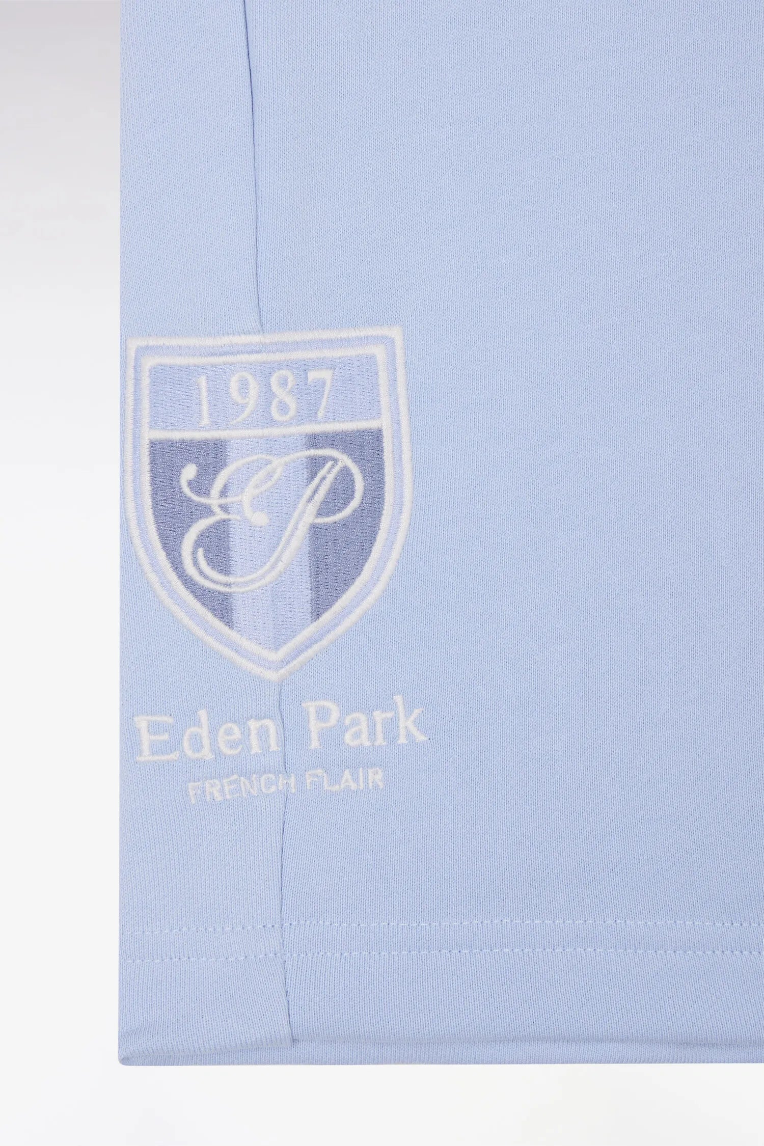 Eden Park Sky Blue Men Sky Blue Cotton Fleece Shorts with Embroidered Crest SKU: E26MAISH0016_BLC6 Image 06