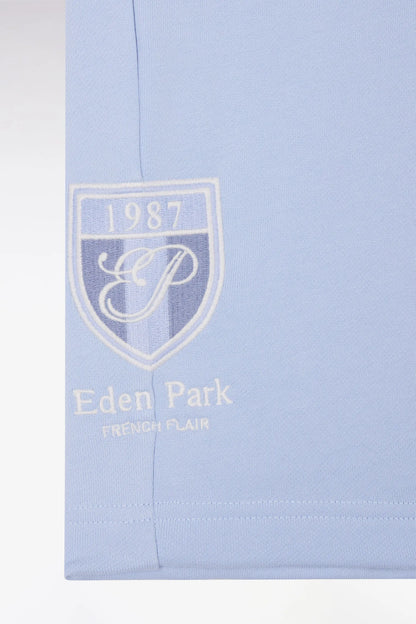 Eden Park Sky Blue Men Sky Blue Cotton Fleece Shorts with Embroidered Crest SKU: E26MAISH0016_BLC6 Image 06