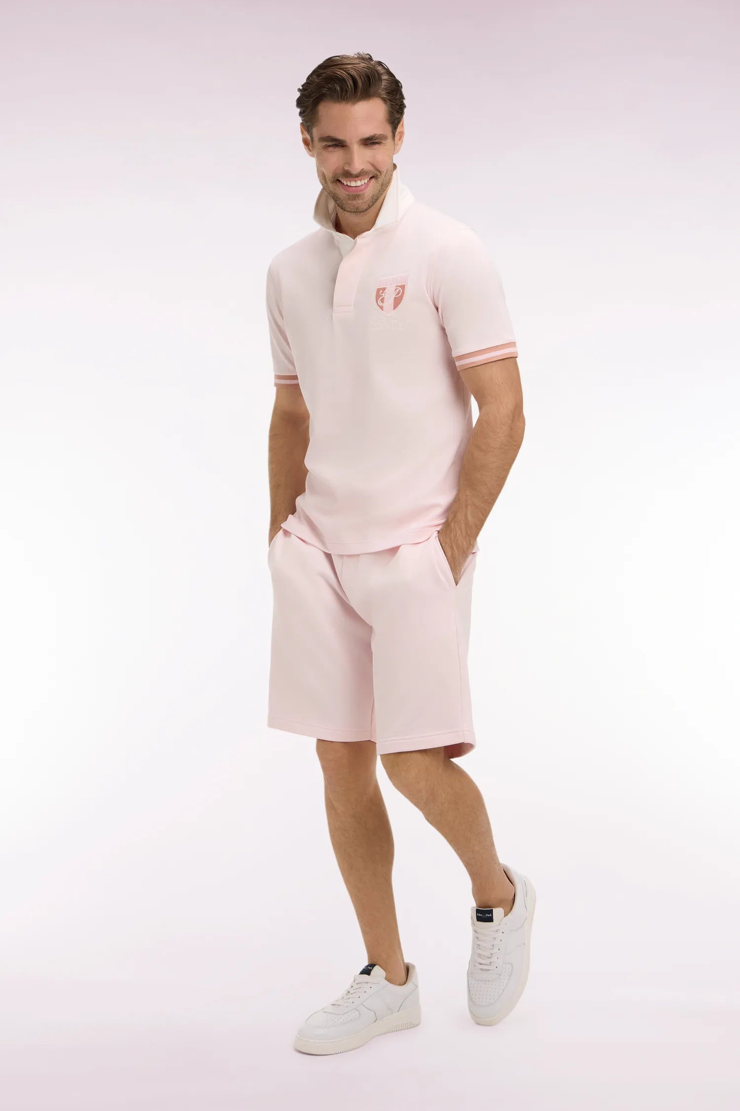 Eden Park Pink Men Pink Cotton Fleece Shorts with Embroidered Crest SKU: E26MAISH0016_ROC21 Image 03