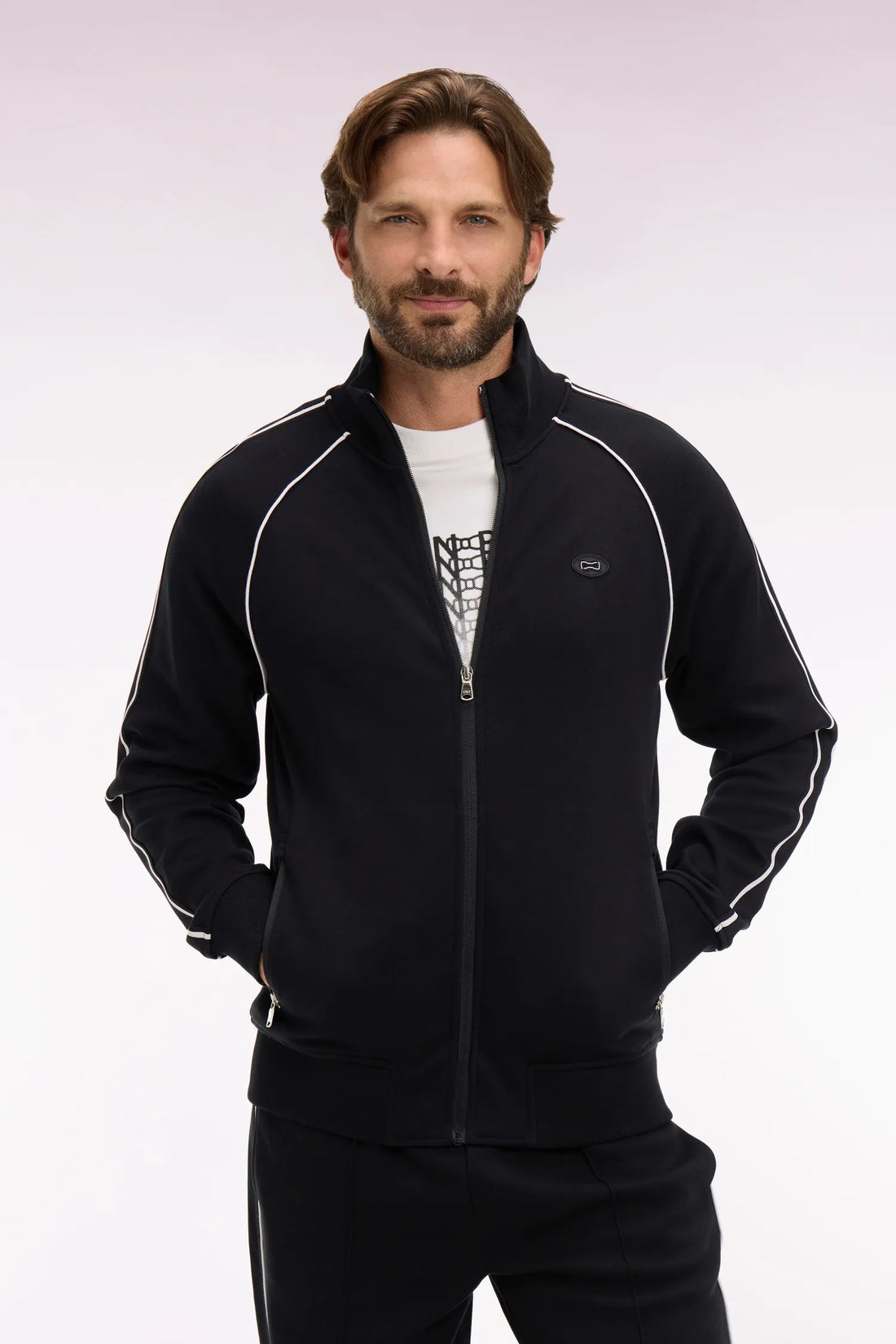 Eden Park 0 Men Black Interlock Zip-Up Sweatshirt with Ribbon Cutouts SKU: E26MAISW0023_NO Image 01