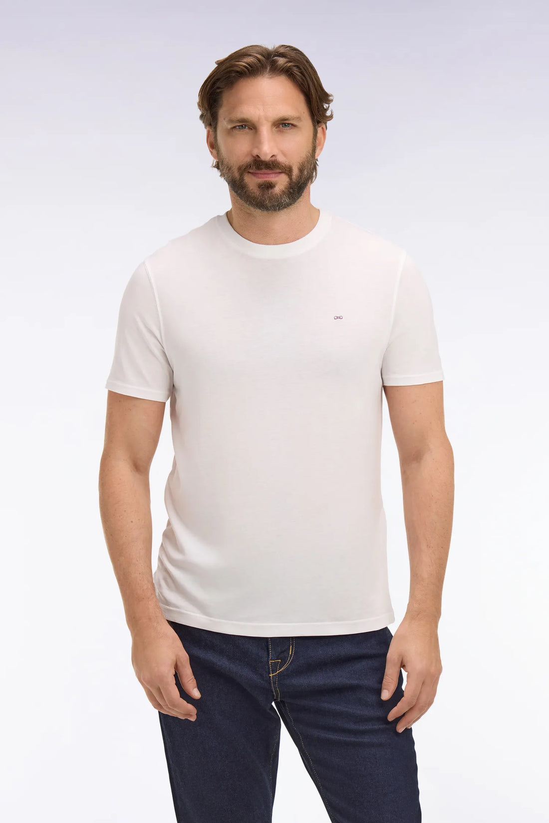 Eden Park White Men Regular Fit Short-Sleeved White Lyocell and Cotton T-Shirt SKU: E26MAITC0009_BC Image 01