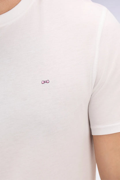Eden Park White Men Regular Fit Short-Sleeved White Lyocell and Cotton T-Shirt SKU: E26MAITC0009_BC Image 04
