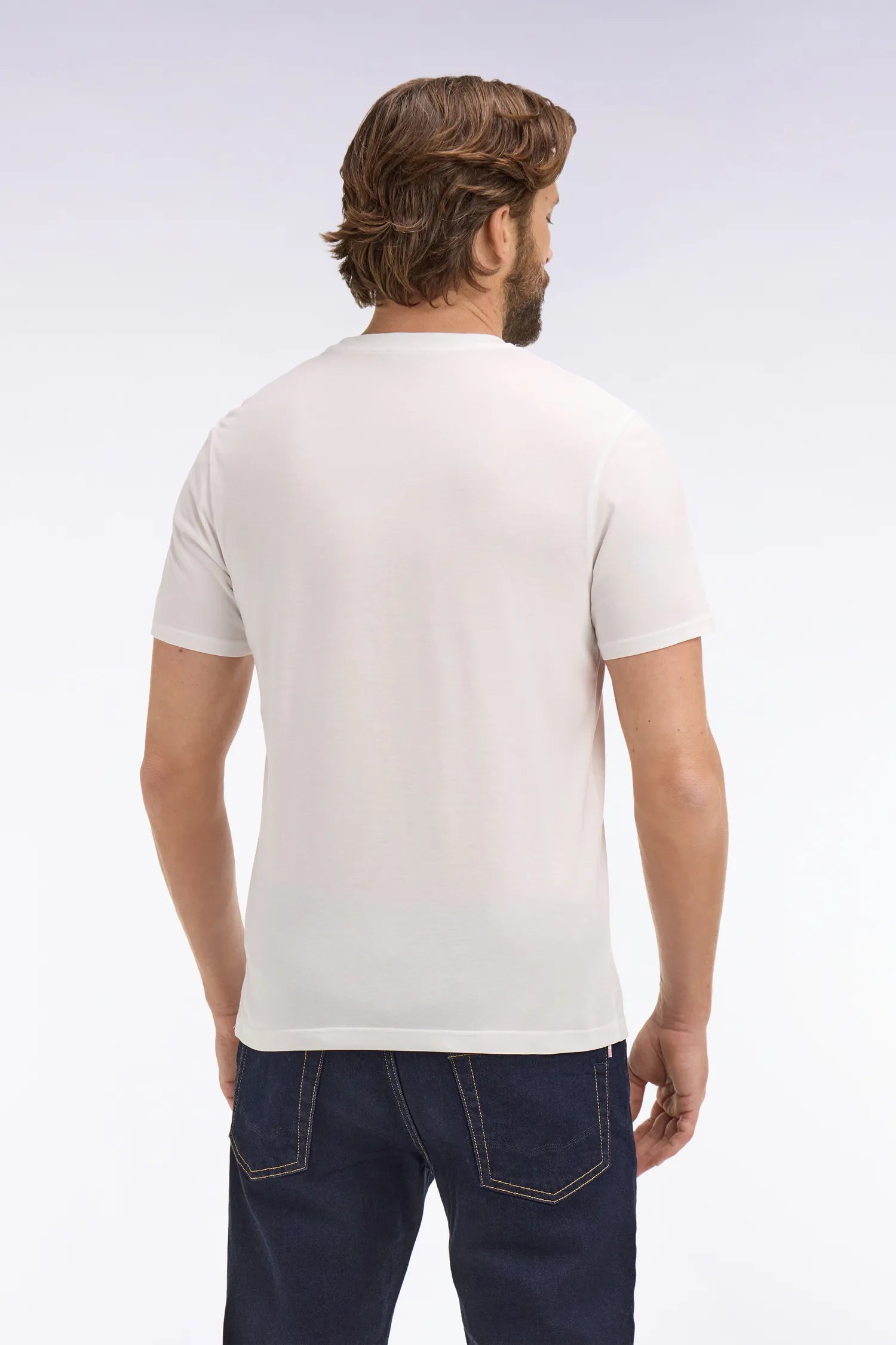 Eden Park White Men Regular Fit Short-Sleeved White Lyocell and Cotton T-Shirt SKU: E26MAITC0009_BC Image 05