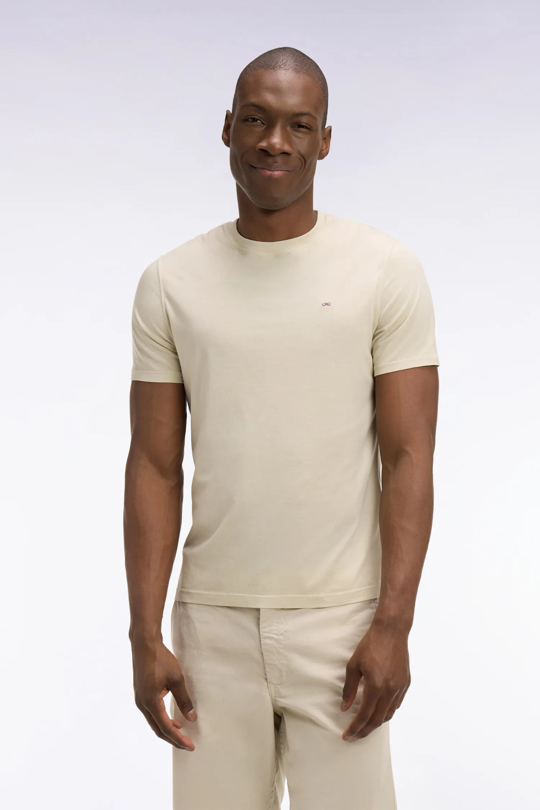 Eden Park Beige Men Regular Fit Beige Lyocell and Cotton Short-Sleeved T-Shirt SKU: E26MAITC0009_BEC18 Image 01