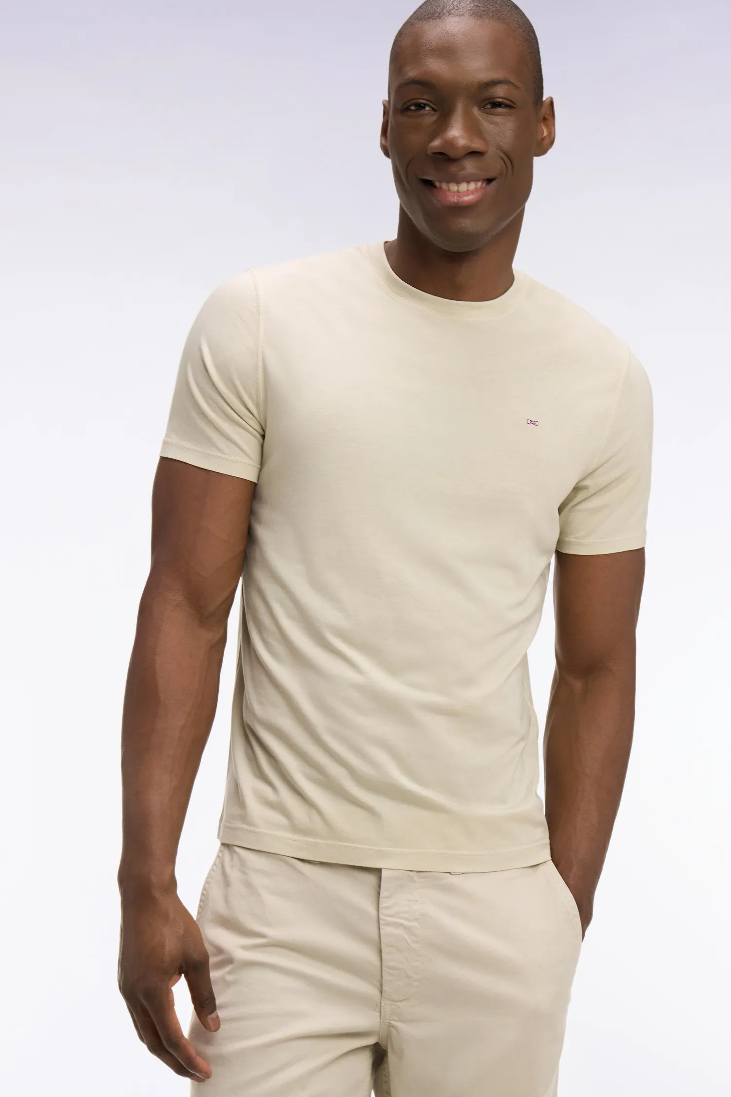 Eden Park Beige Men Regular Fit Beige Lyocell and Cotton Short-Sleeved T-Shirt SKU: E26MAITC0009_BEC18 Image 03