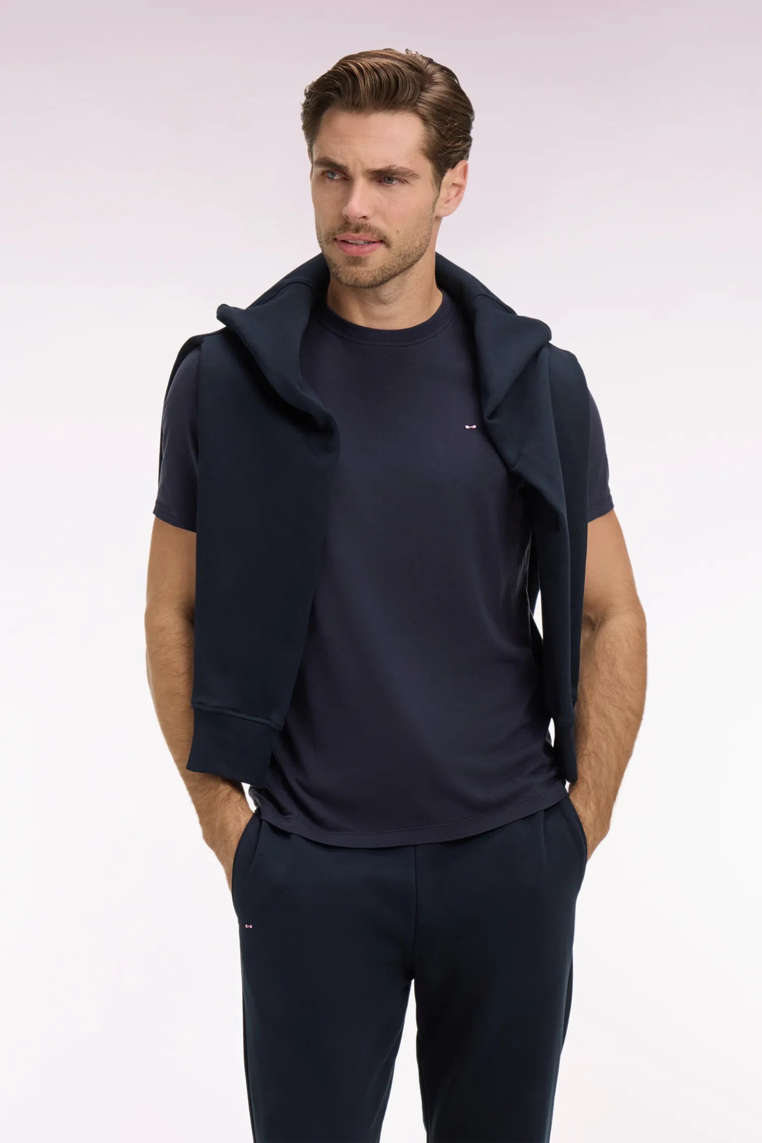 Eden Park Navy Blue Men Regular Fit Navy Blue Short-Sleeved T-Shirt in Lyocell and Cotton SKU: E26MAITC0009_BLF Image 03