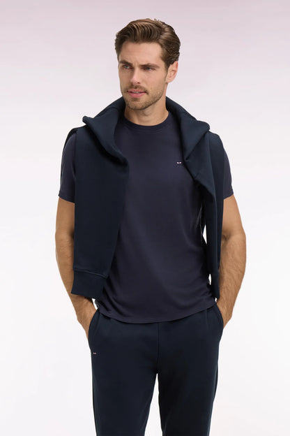 Eden Park Navy Blue Men Regular Fit Navy Blue Short-Sleeved T-Shirt in Lyocell and Cotton SKU: E26MAITC0009_BLF Image 03