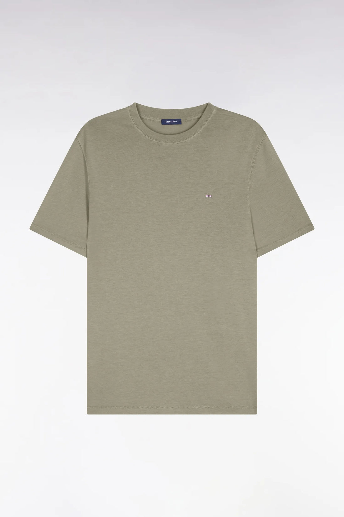 Eden Park Khaki Men Regular Fit Short-Sleeved Khaki Lyocell and Cotton T-Shirt SKU: E26MAITC0009_KAF8 Image 02