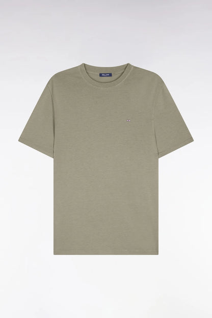 Eden Park Khaki Men Regular Fit Short-Sleeved Khaki Lyocell and Cotton T-Shirt SKU: E26MAITC0009_KAF8 Image 02