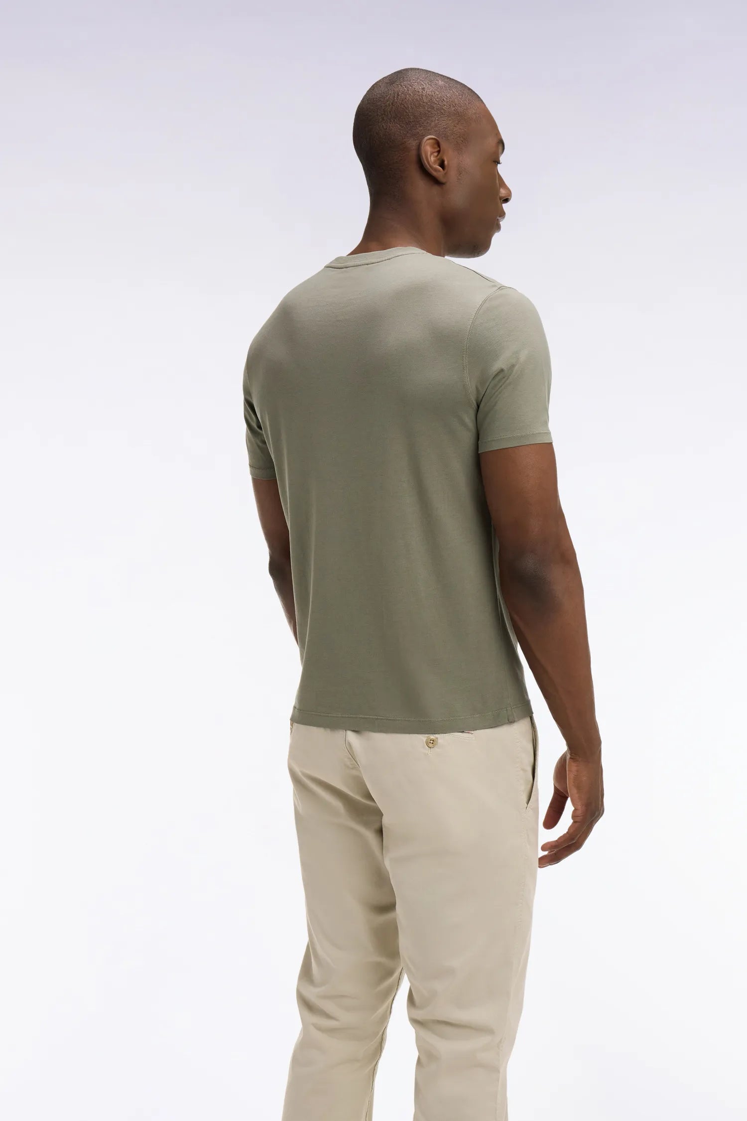 Eden Park Khaki Men Regular Fit Short-Sleeved Khaki Lyocell and Cotton T-Shirt SKU: E26MAITC0009_KAF8 Image 05