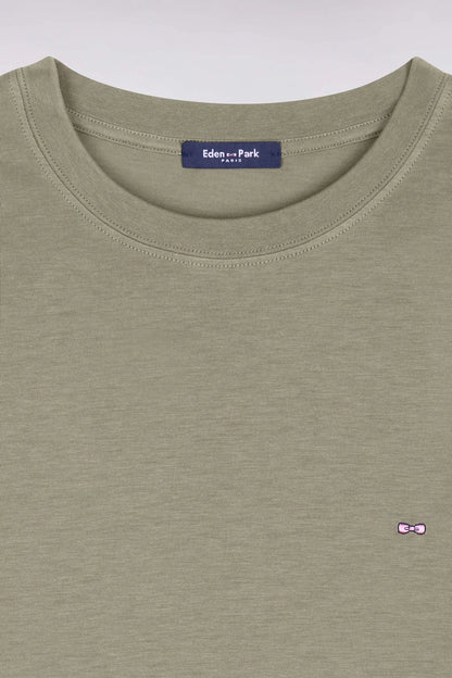 Eden Park Khaki Men Regular Fit Short-Sleeved Khaki Lyocell and Cotton T-Shirt SKU: E26MAITC0009_KAF8 Image 06