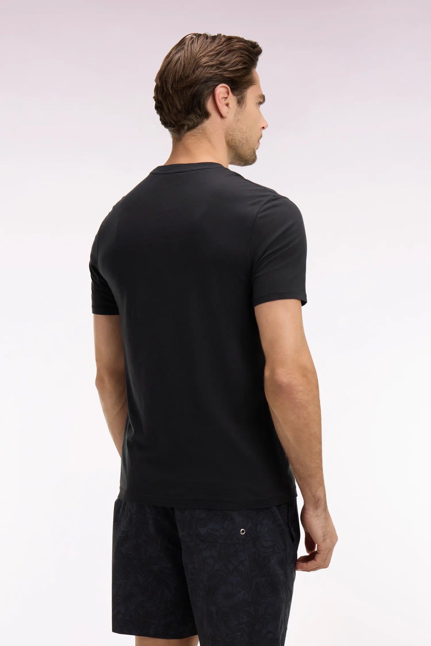 Eden Park Black Men Regular Fit Black Short-Sleeved T-Shirt in Lyocell and Cotton SKU: E26MAITC0009_NO Image 05