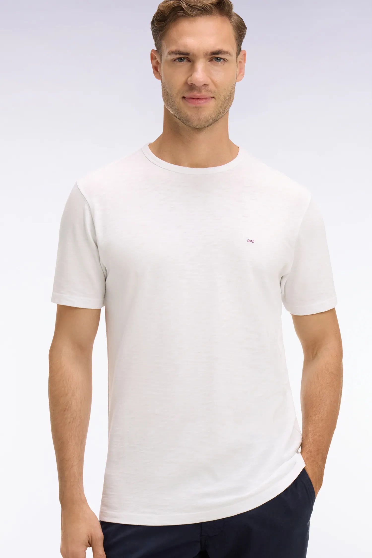 Eden Park 0 Men White Slub Cotton Jersey Short-Sleeved T-Shirt SKU: E26MAITC0010_BC Image 02