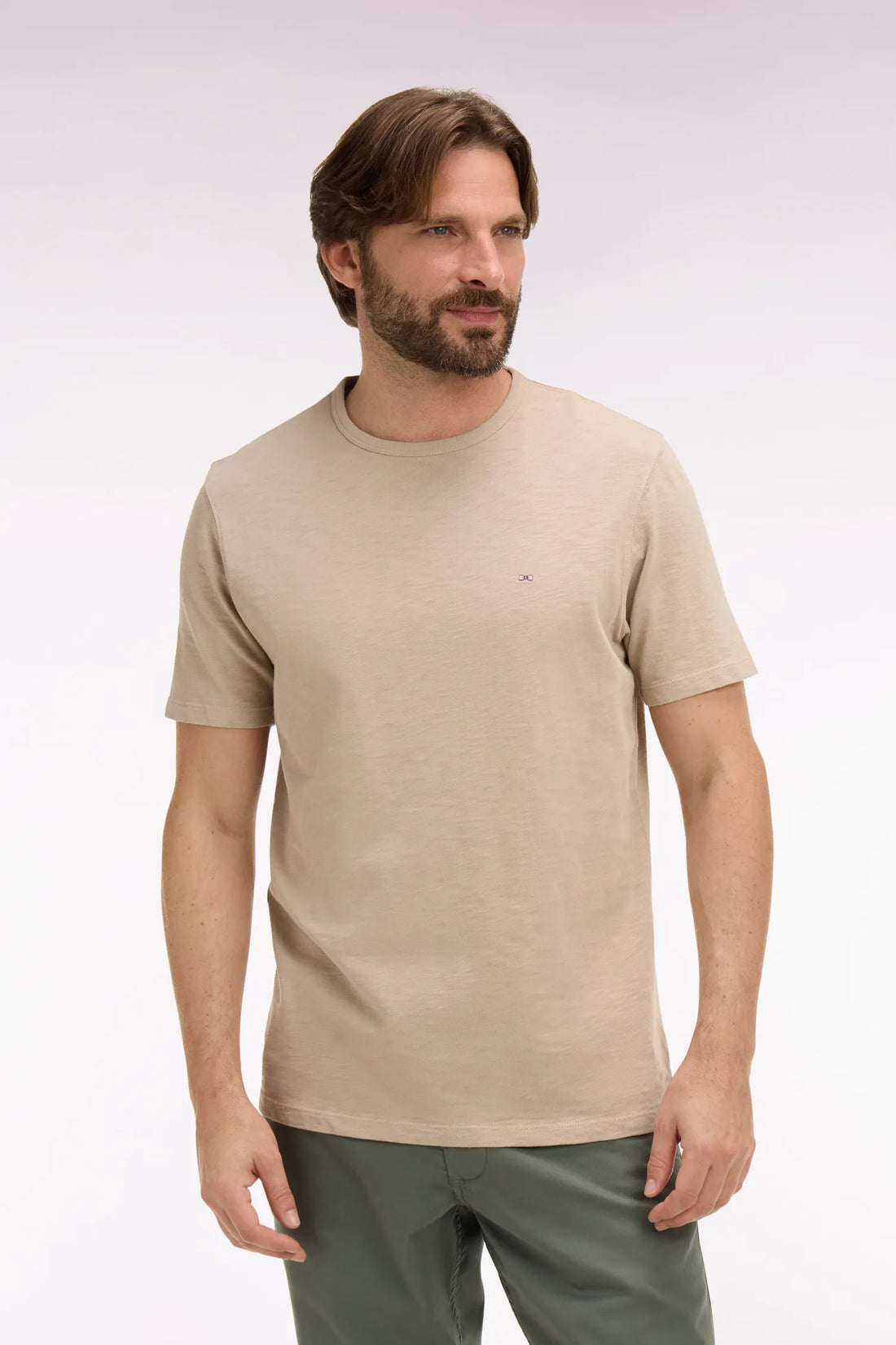 Eden Park 0 Men Short-Sleeved T-Shirt in Beige Slub Cotton Jersey SKU: E26MAITC0010_BEM31 Image 01
