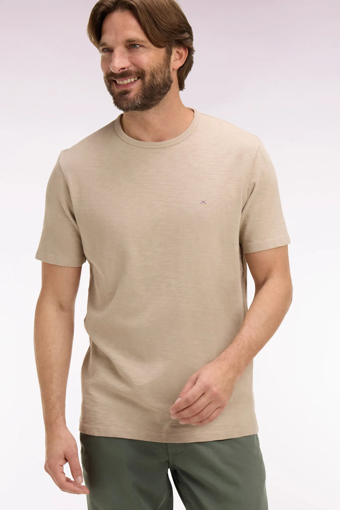 Eden Park 0 Men Short-Sleeved T-Shirt in Beige Slub Cotton Jersey SKU: E26MAITC0010_BEM31 Image 02