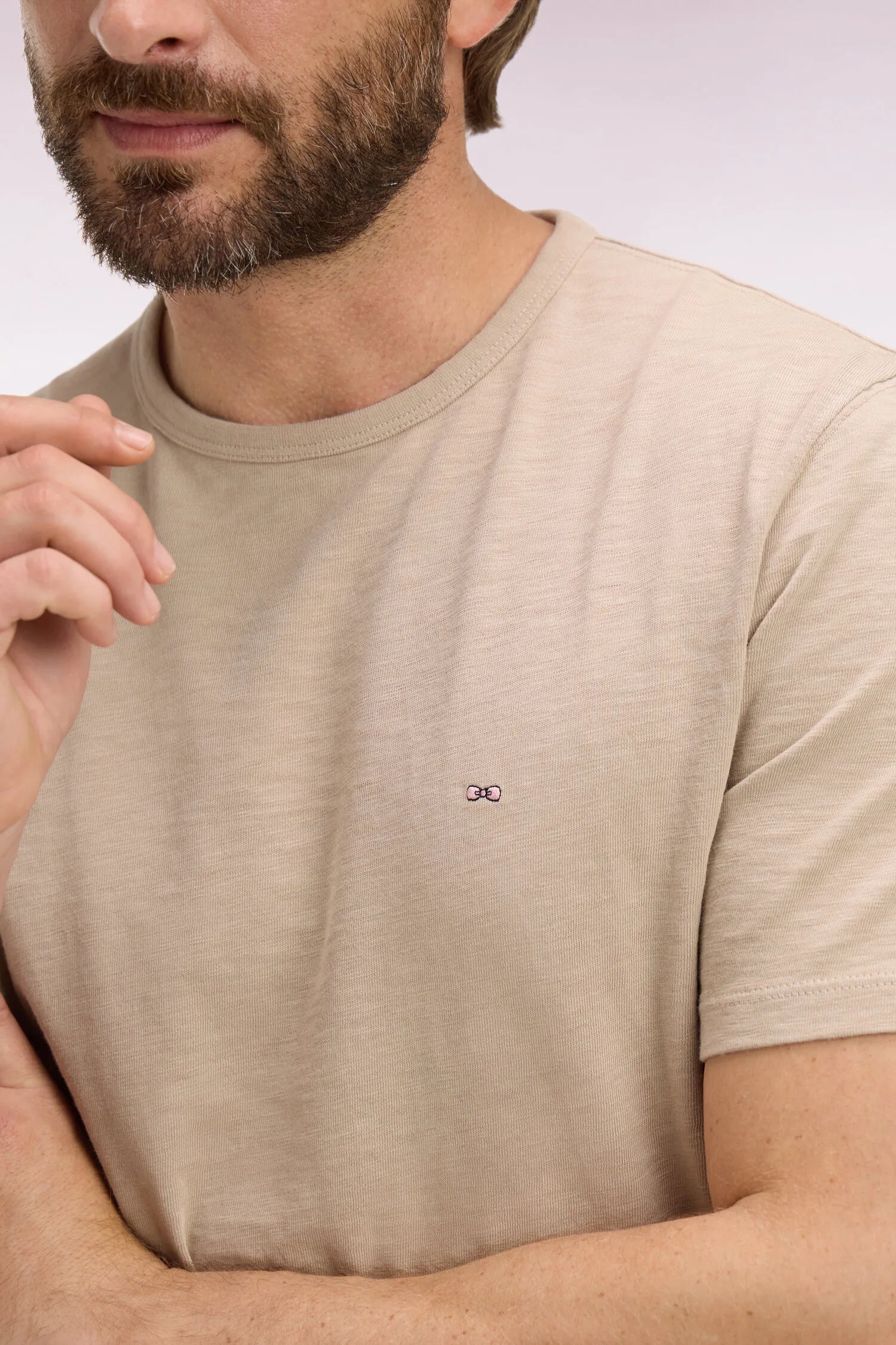 Eden Park 0 Men Short-Sleeved T-Shirt in Beige Slub Cotton Jersey SKU: E26MAITC0010_BEM31 Image 03