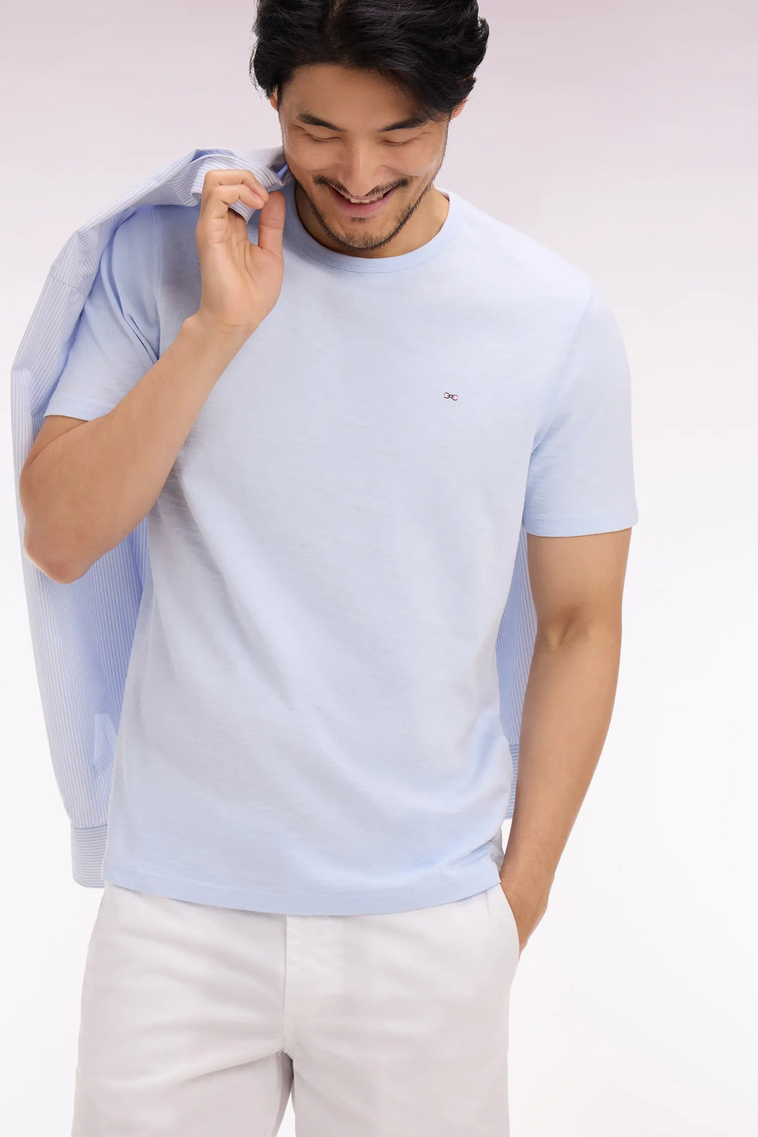 Eden Park 0 Men Short-Sleeved T-Shirt in Slub Sky Blue Cotton Jersey SKU: E26MAITC0010_BLC25 Image 02