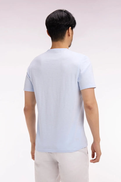 Eden Park 0 Men Short-Sleeved T-Shirt in Slub Sky Blue Cotton Jersey SKU: E26MAITC0010_BLC25 Image 04