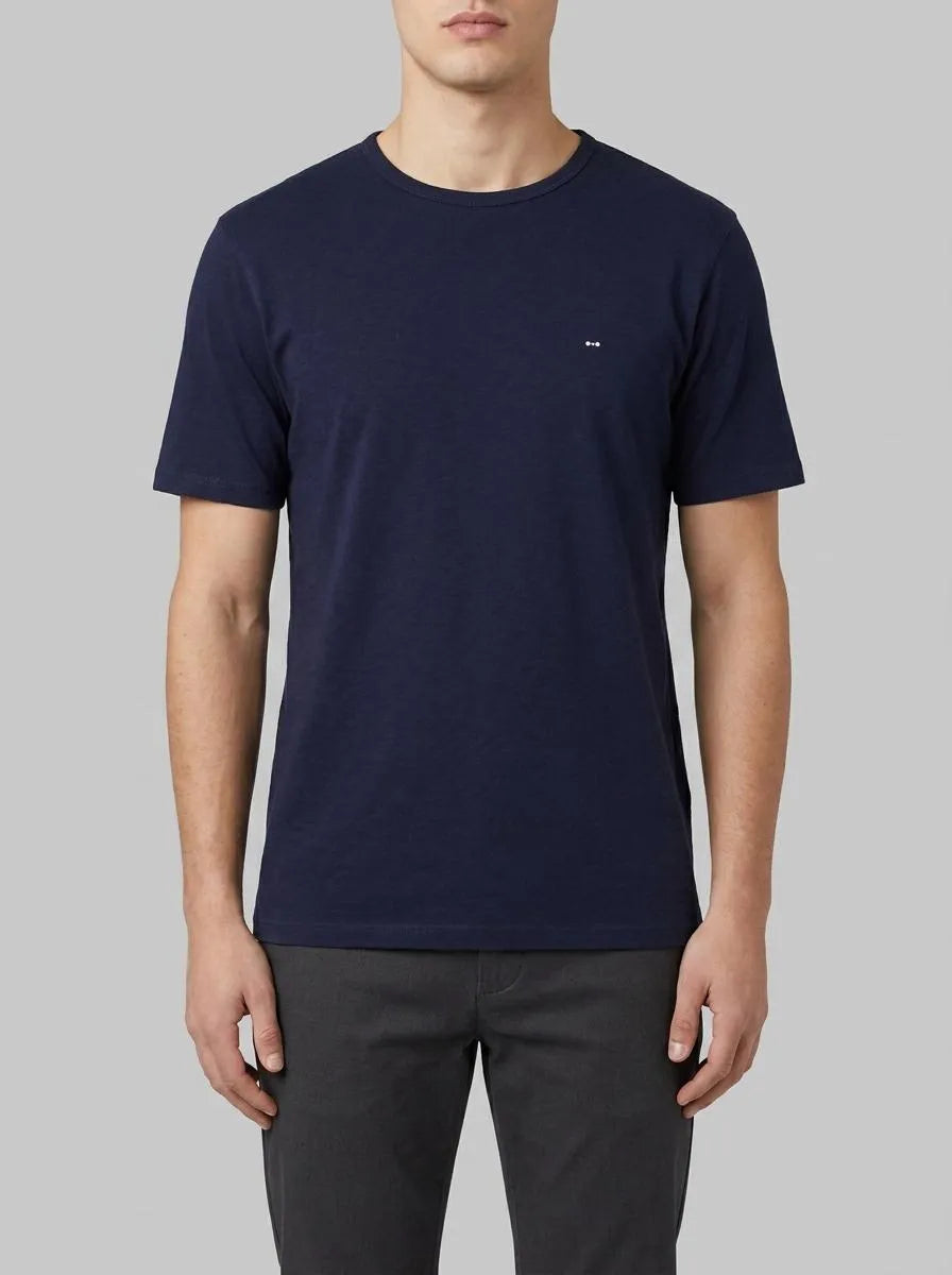 Eden Park 0 Men Short-Sleeved T-Shirt in Navy Slub Cotton Jersey SKU: E26MAITC0010_BLF Image 00