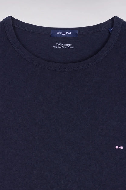 Eden Park 0 Men Short-Sleeved T-Shirt in Navy Slub Cotton Jersey SKU: E26MAITC0010_BLF Image 06