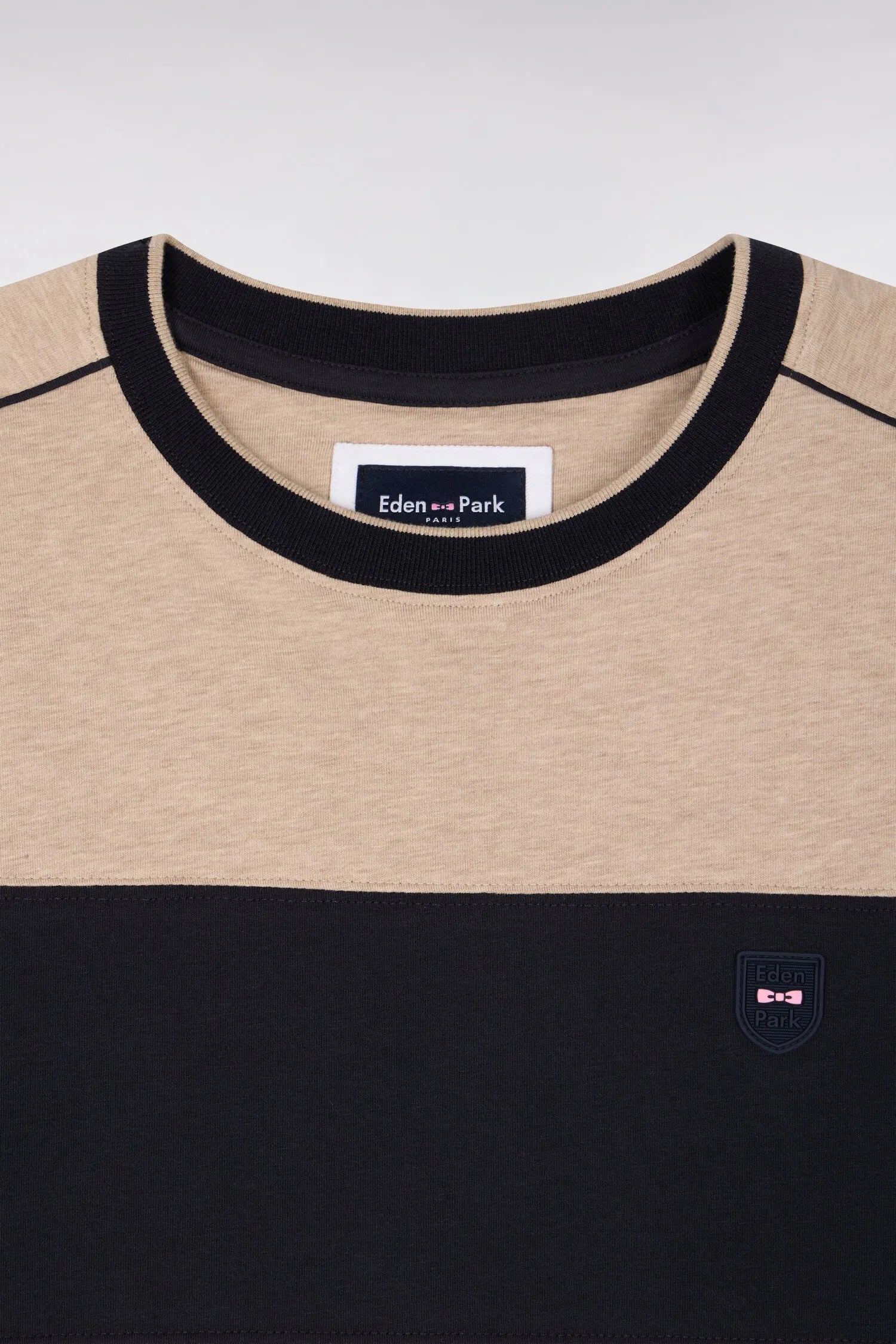 Eden Park Beige Men Short-Sleeved Beige Stretch Cotton T-Shirt with Slim-Fit Cutouts SKU: E26MAITC0011_BEC13 Image 06