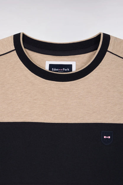 Eden Park Beige Men Short-Sleeved Beige Stretch Cotton T-Shirt with Slim-Fit Cutouts SKU: E26MAITC0011_BEC13 Image 06