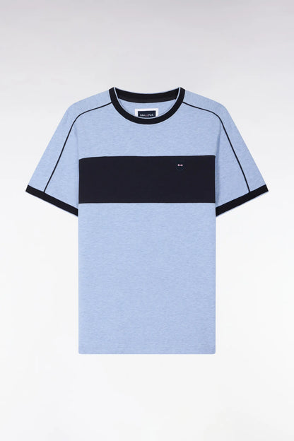 Eden Park Sky Blue Men Short-Sleeved Slim-Fit Stretch Cotton T-Shirt in Sky Blue with Cutouts SKU: E26MAITC0011_BLC21 Image 02