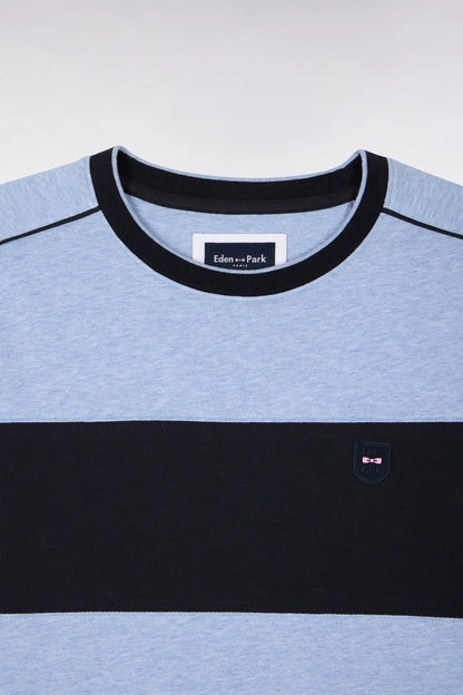 Eden Park Sky Blue Men Short-Sleeved Slim-Fit Stretch Cotton T-Shirt in Sky Blue with Cutouts SKU: E26MAITC0011_BLC21 Image 06