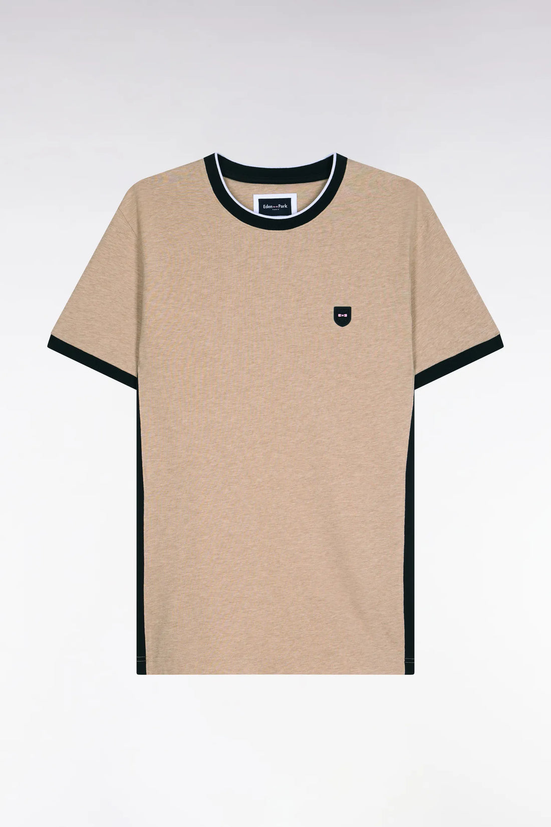 Eden Park Beige Men Short-Sleeved Beige Stretch Cotton T-Shirt with Slim-Fit Cutouts SKU: E26MAITC0013_BEC13 Image 02