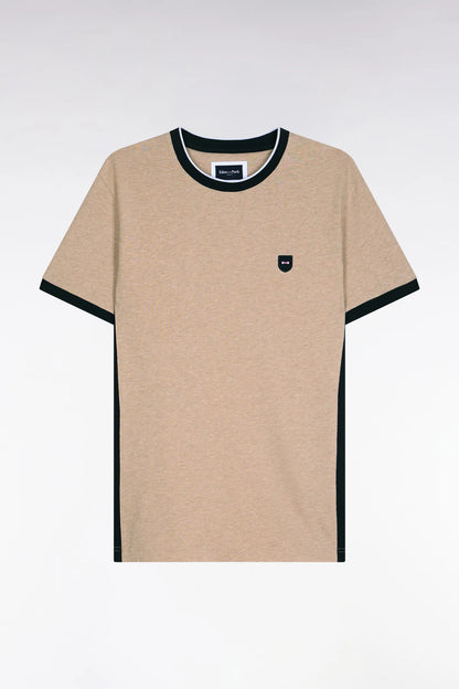 Eden Park Beige Men Short-Sleeved Beige Stretch Cotton T-Shirt with Slim-Fit Cutouts SKU: E26MAITC0013_BEC13 Image 02