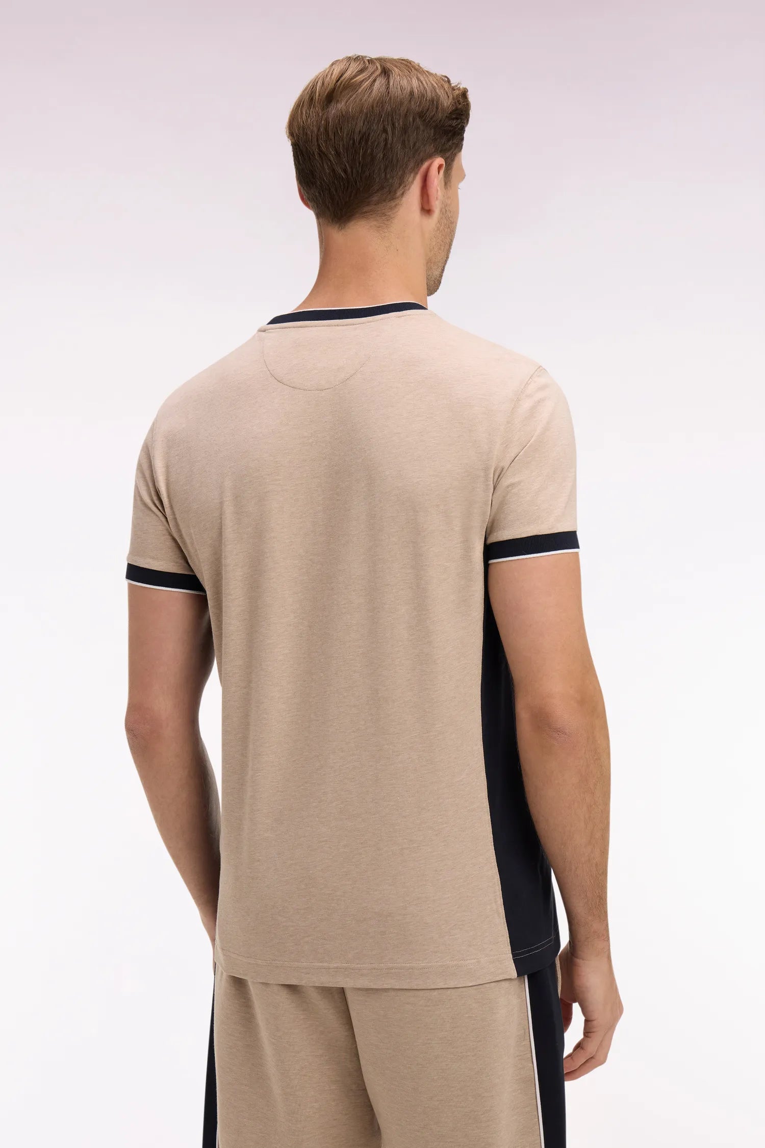 Eden Park Beige Men Short-Sleeved Beige Stretch Cotton T-Shirt with Slim-Fit Cutouts SKU: E26MAITC0013_BEC13 Image 05