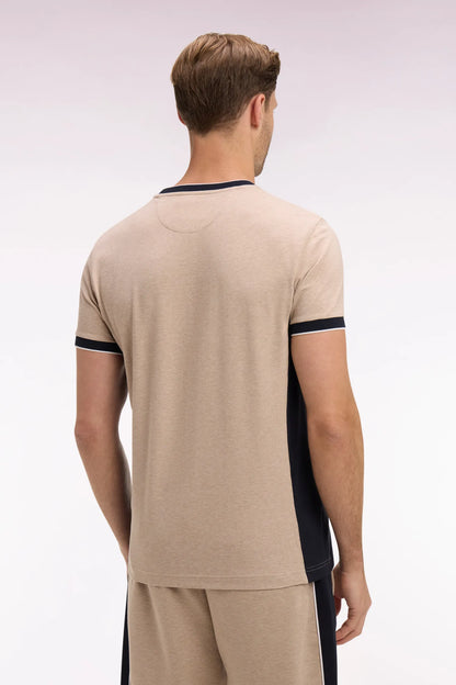Eden Park Beige Men Short-Sleeved Beige Stretch Cotton T-Shirt with Slim-Fit Cutouts SKU: E26MAITC0013_BEC13 Image 05