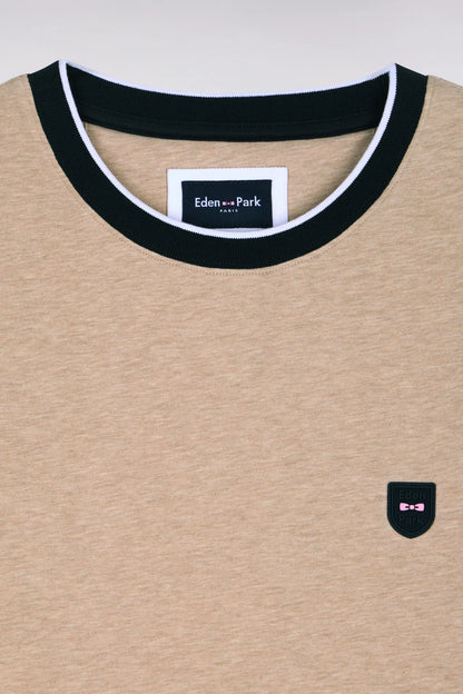 Eden Park Beige Men Short-Sleeved Beige Stretch Cotton T-Shirt with Slim-Fit Cutouts SKU: E26MAITC0013_BEC13 Image 06