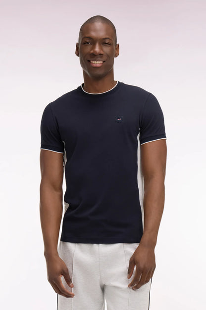 Eden Park Light Gray Men Short-Sleeved Slim Fit Black Stretch Cotton T-Shirt with Cutouts SKU: E26MAITC0013_GRC7 Image 01