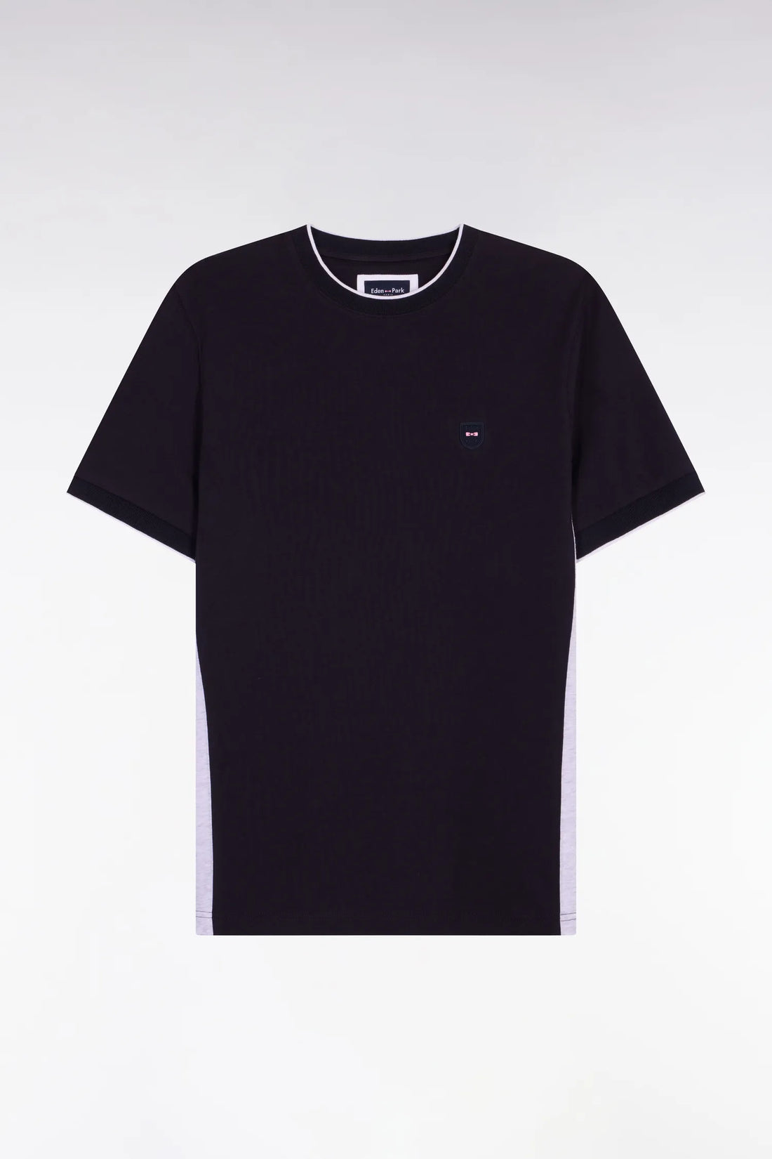 Eden Park Light Gray Men Short-Sleeved Slim Fit Black Stretch Cotton T-Shirt with Cutouts SKU: E26MAITC0013_GRC7 Image 02