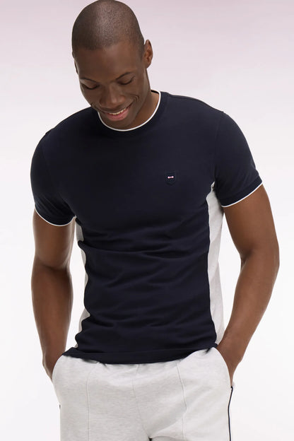 Eden Park Light Gray Men Short-Sleeved Slim Fit Black Stretch Cotton T-Shirt with Cutouts SKU: E26MAITC0013_GRC7 Image 03
