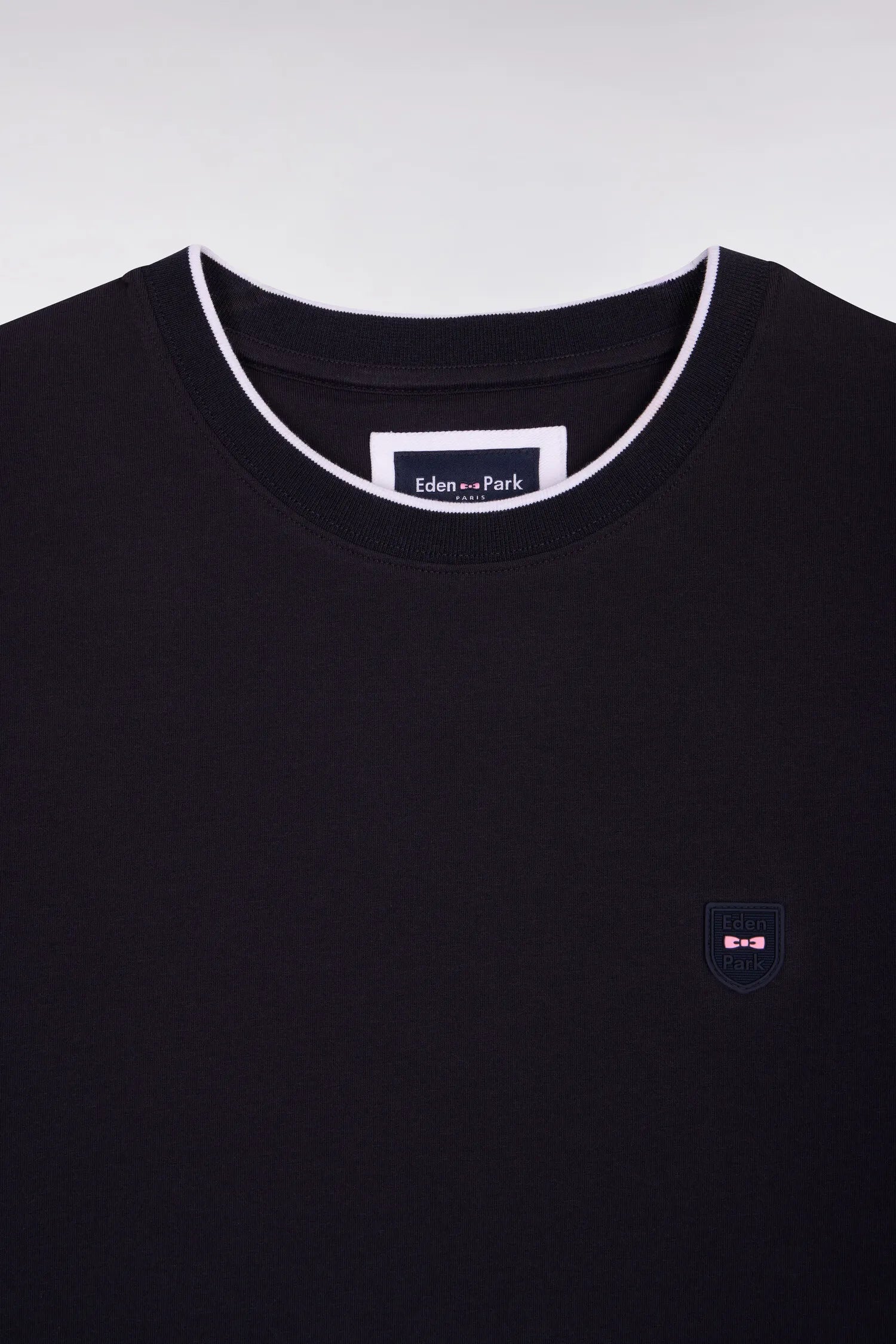 Eden Park Light Gray Men Short-Sleeved Slim Fit Black Stretch Cotton T-Shirt with Cutouts SKU: E26MAITC0013_GRC7 Image 06