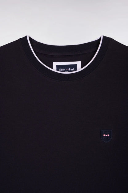 Eden Park Light Gray Men Short-Sleeved Slim Fit Black Stretch Cotton T-Shirt with Cutouts SKU: E26MAITC0013_GRC7 Image 06