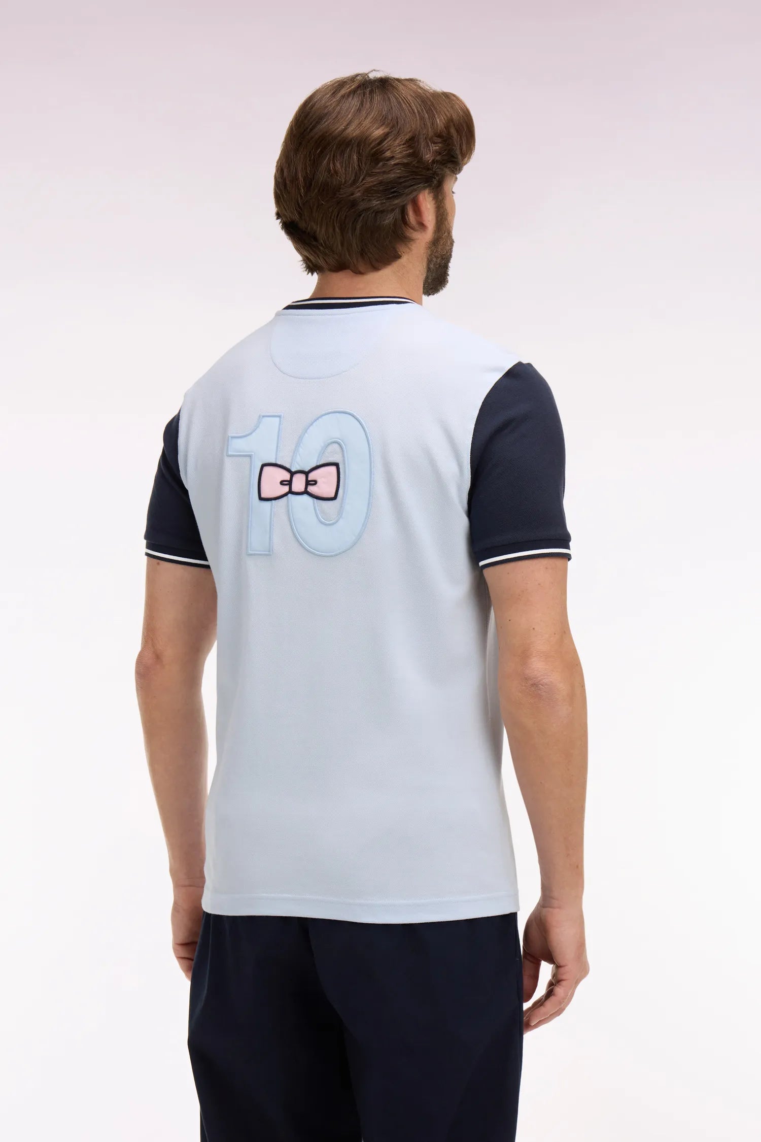 Eden Park Sky Blue Men Short-Sleeved Regular Fit Two-Tone Sky Blue Cotton T-Shirt with Embroidery SKU: E26MAITC0023_BLC25 Image 05