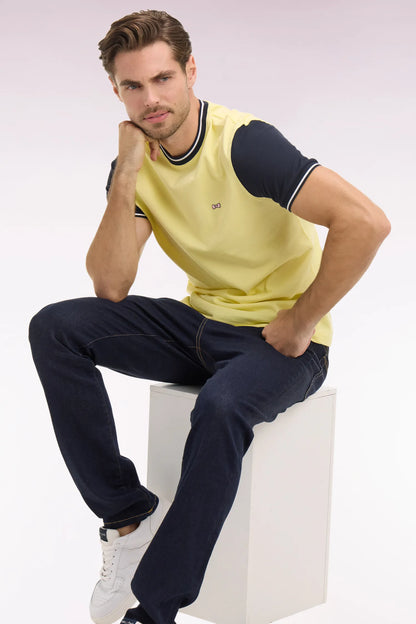 Eden Park Yellow Men Short-Sleeved Regular Fit Two-Tone Yellow Cotton T-Shirt with Embroidery SKU: E26MAITC0023_JAC16 Image 03
