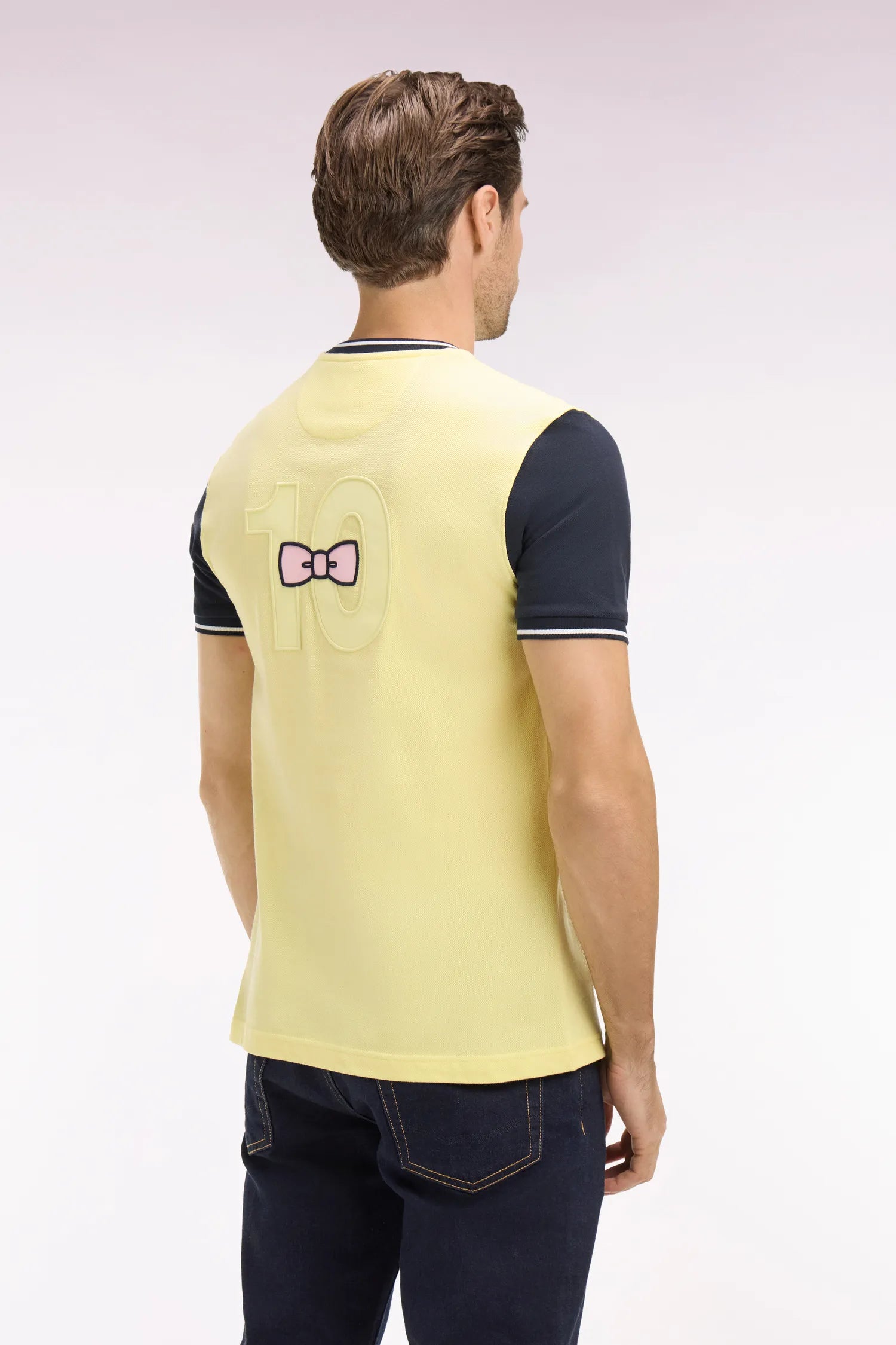 Eden Park Yellow Men Short-Sleeved Regular Fit Two-Tone Yellow Cotton T-Shirt with Embroidery SKU: E26MAITC0023_JAC16 Image 05
