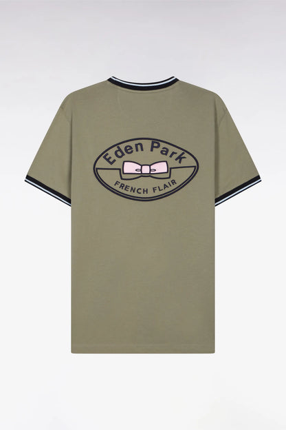 Eden Park Khaki Men Regular Fit Short-Sleeved Khaki Embroidered Cotton T-Shirt SKU: E26MAITC0029_BEF3 Image 02
