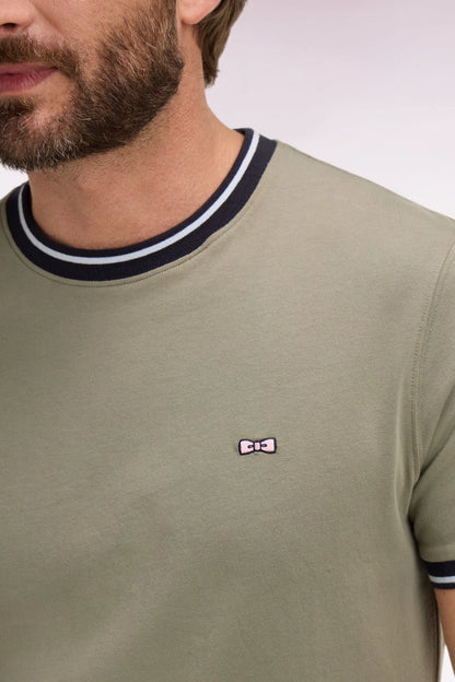 Eden Park Khaki Men Regular Fit Short-Sleeved Khaki Embroidered Cotton T-Shirt SKU: E26MAITC0029_BEF3 Image 04