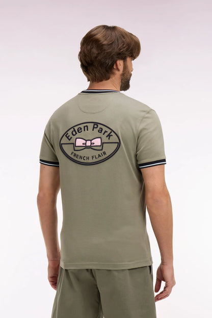 Eden Park Khaki Men Regular Fit Short-Sleeved Khaki Embroidered Cotton T-Shirt SKU: E26MAITC0029_BEF3 Image 05