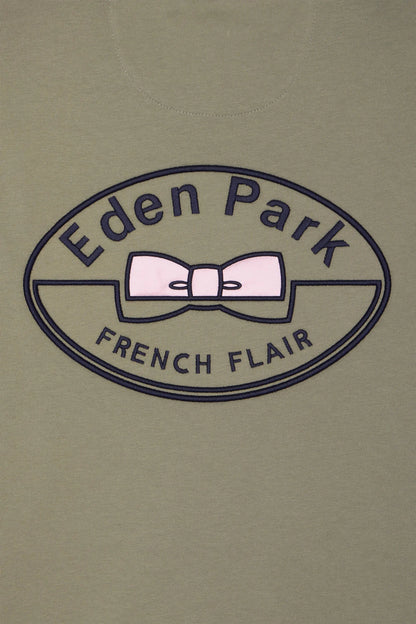 Eden Park Khaki Men Regular Fit Short-Sleeved Khaki Embroidered Cotton T-Shirt SKU: E26MAITC0029_BEF3 Image 06