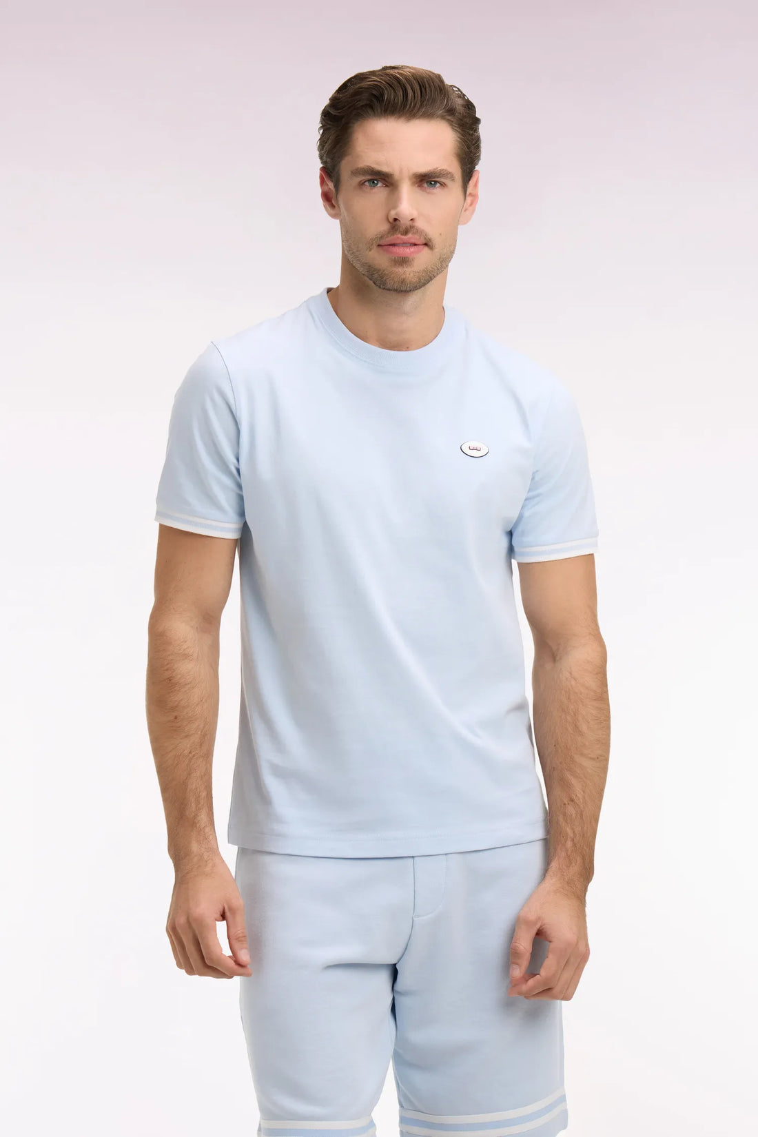 Eden Park 0 Men Sky Blue Short-Sleeved Cotton T-Shirt SKU: E26MAITC0031_BLC25 Image 01